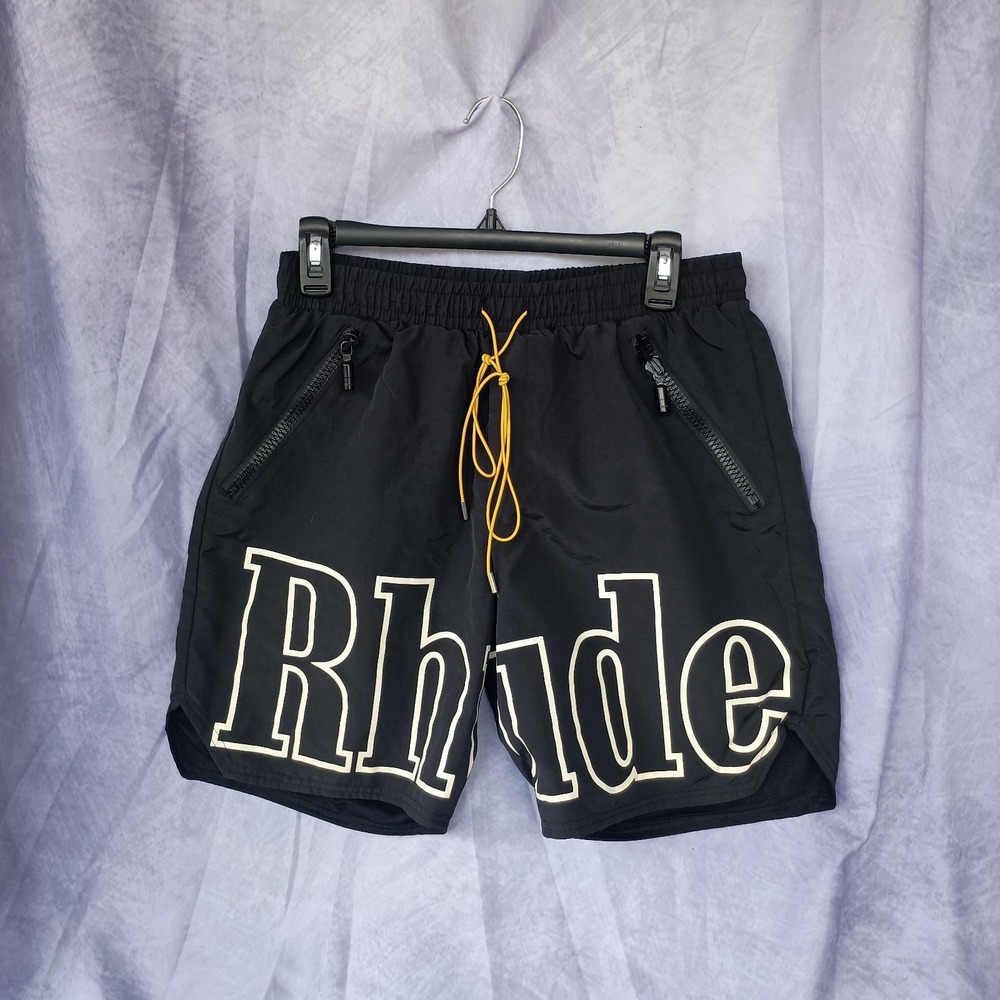 RHUDE Big Logo Swim Trunks Shorts Black Mesh Lined Made in USA Size M